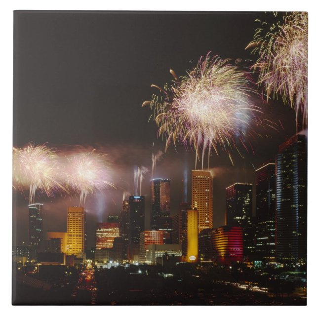 Fireworks in Houston Texas Ceramic Tile (Front)