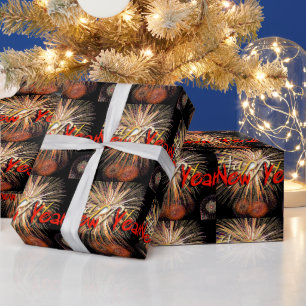 Fireworks in Red Happy New Year 2022 Wrapping P Paper