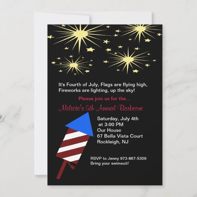 Fireworks in Sky Fourth of July Party Invitation (Front)