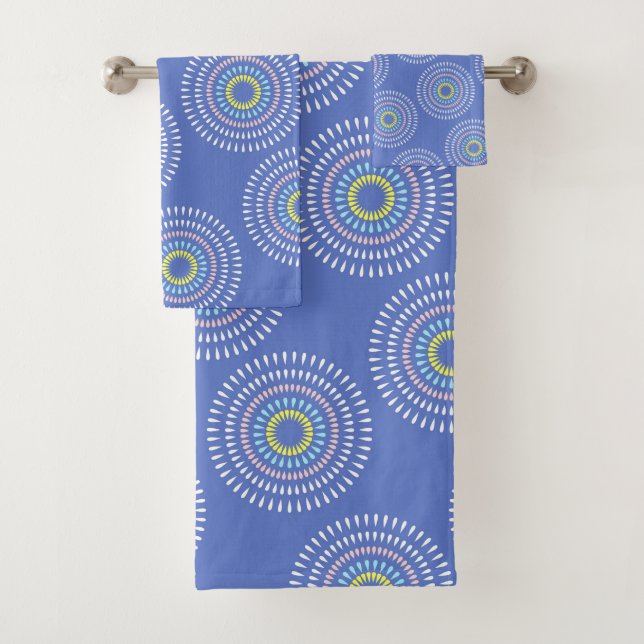 Fireworks Japanese Blue Bath Towel Set (Insitu)