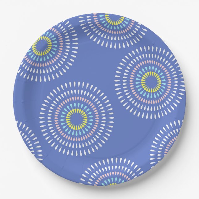 Fireworks Japanese Blue Paper Plate (Front)