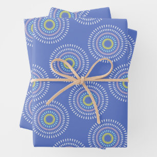 Fireworks Japanese Blue Wrapping Paper Sheet