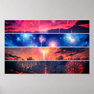 Fireworks Landscape Photo Collage Poster