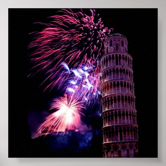 Fireworks lightingTower of Pisa Poster (Front)