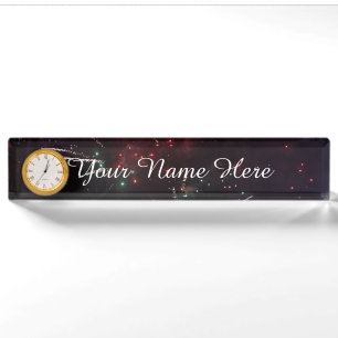 Fireworks Name Plate with Clock