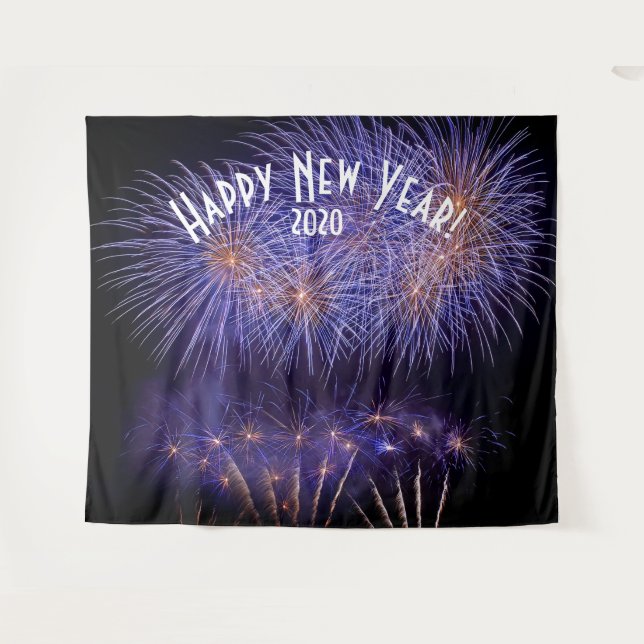 Fireworks New Years Blue Photo Booth Backdrop Tapestry (Front (Horizontal))
