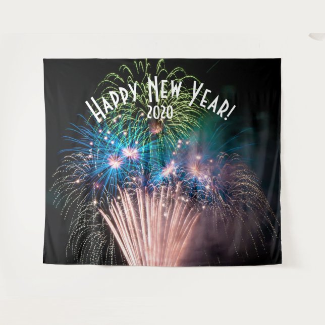 Fireworks New Years Blue Photo Booth Backdrop Tapestry (Front (Horizontal))