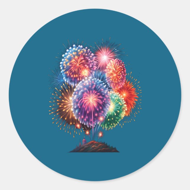 Fireworks New Year's Eve Party Long Sleeve  Classic Round Sticker (Front)