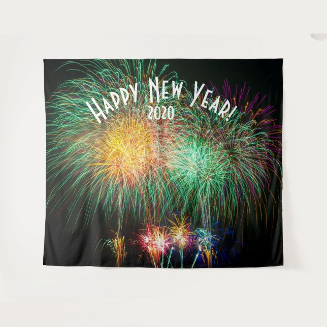 Fireworks New Years Photo Booth Backdrop Banner Tapestry (Front (Horizontal))