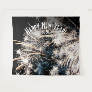 Fireworks New Years White Photo Booth Backdrop Tapestry