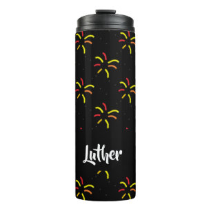 Fireworks on black thermal tumbler