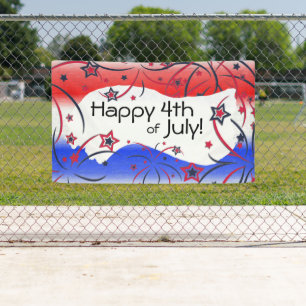 Fireworks on Red White Blue Banner