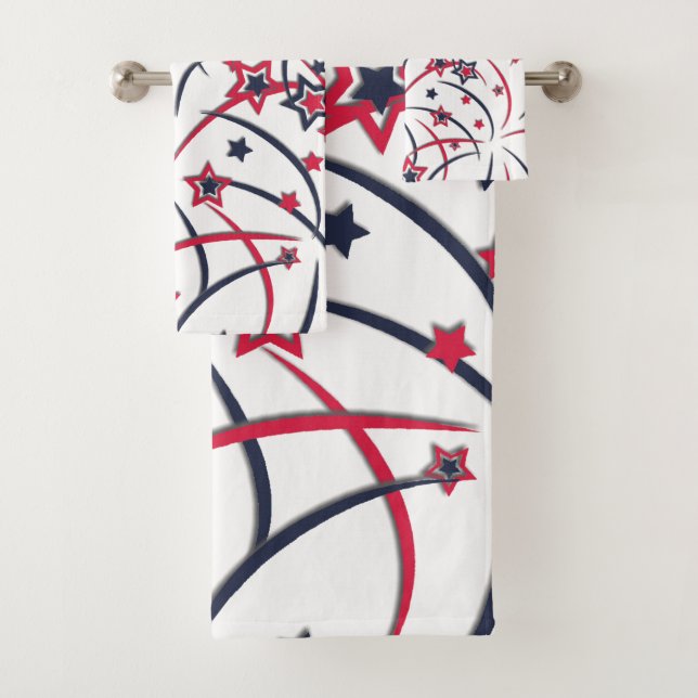 Fireworks on Red White Blue Bath Towel Set (Insitu)