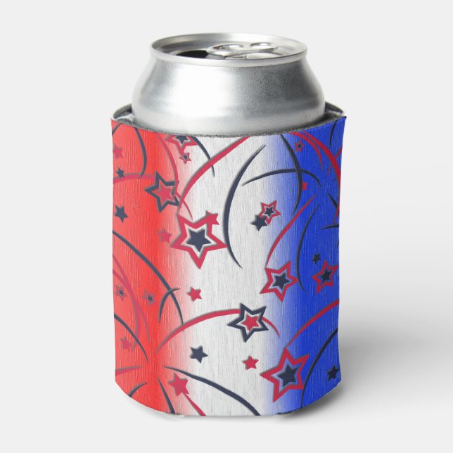 Fireworks on Red White Blue Can Cooler (Can Front)