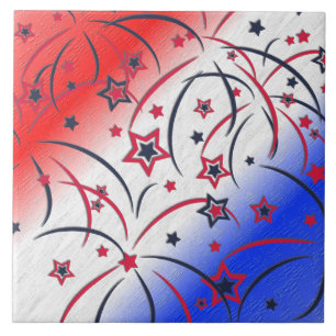 Fireworks on Red White Blue Ceramic Tile