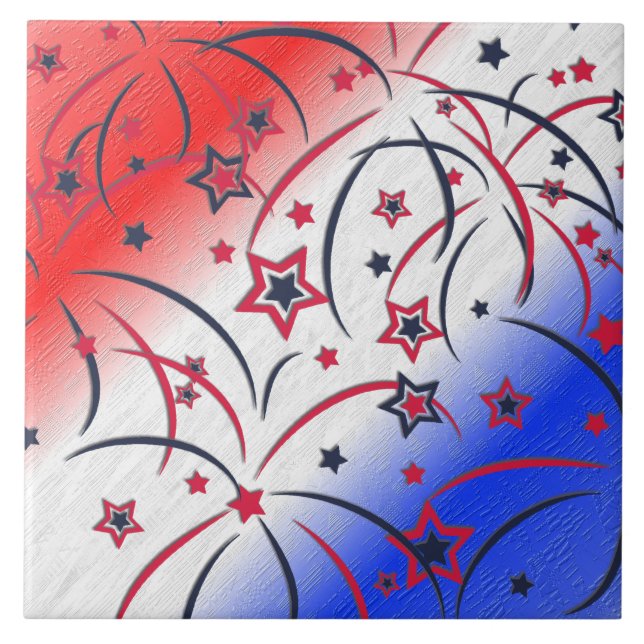 Fireworks on Red White Blue Ceramic Tile (Front)