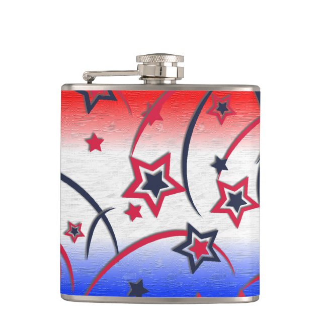 Fireworks on Red White Blue Hip Flask (Front)