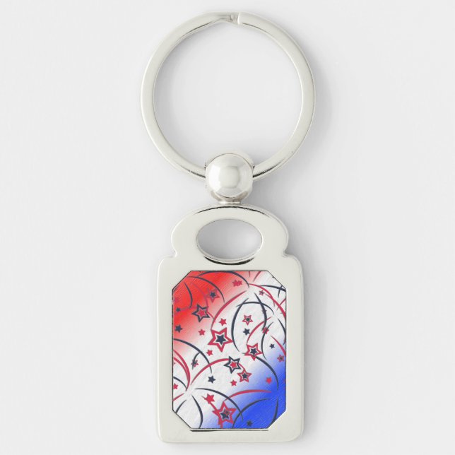 Fireworks on Red White Blue Key Ring (Front)
