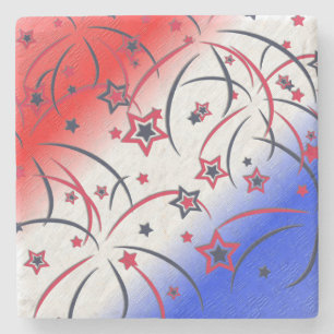 Fireworks on Red White Blue Stone Coaster