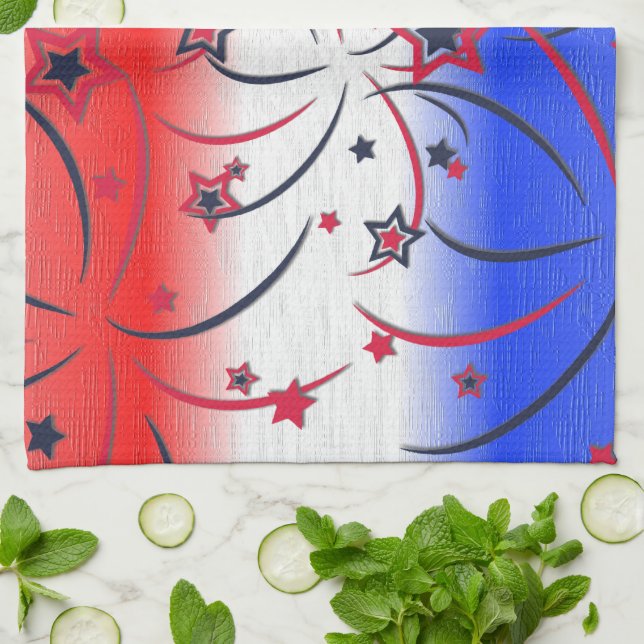 Fireworks on Red White Blue Tea Towel (Folded)