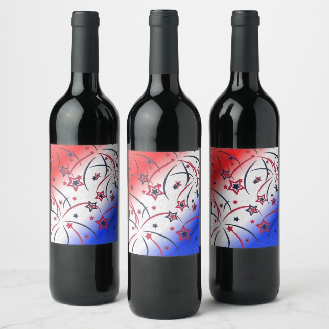 Fireworks on Red White Blue Wine Label (Bottles)