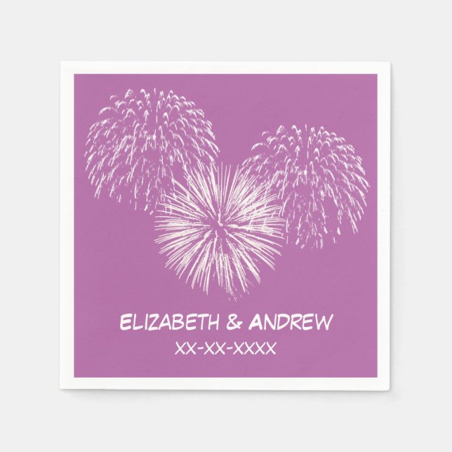 Fireworks, Orchid Purple Background, Name Monogram Napkin (Front)