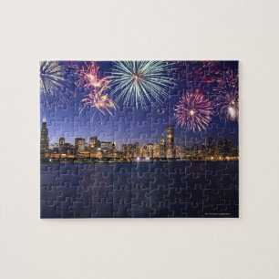 Fireworks over Chicago skyline 2 Jigsaw Puzzle