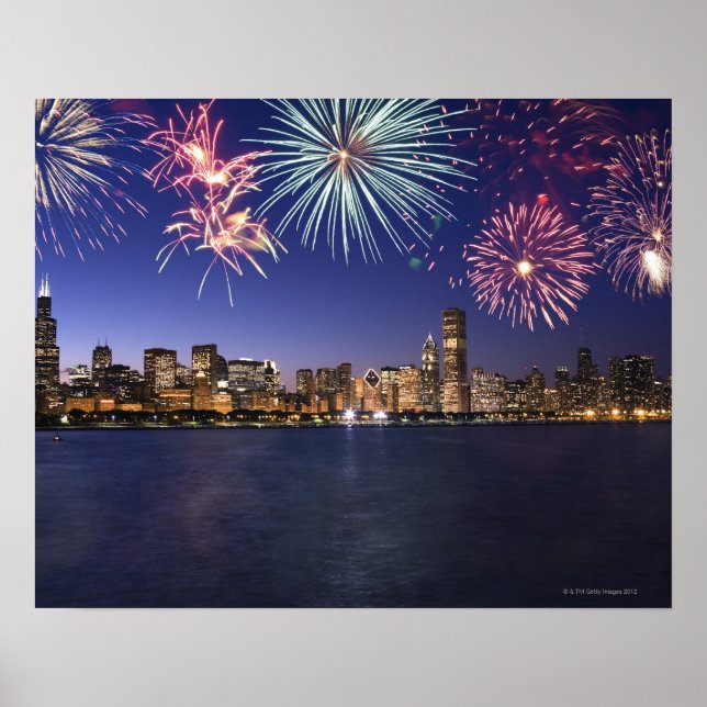 Fireworks over Chicago skyline 2 Poster (Front)
