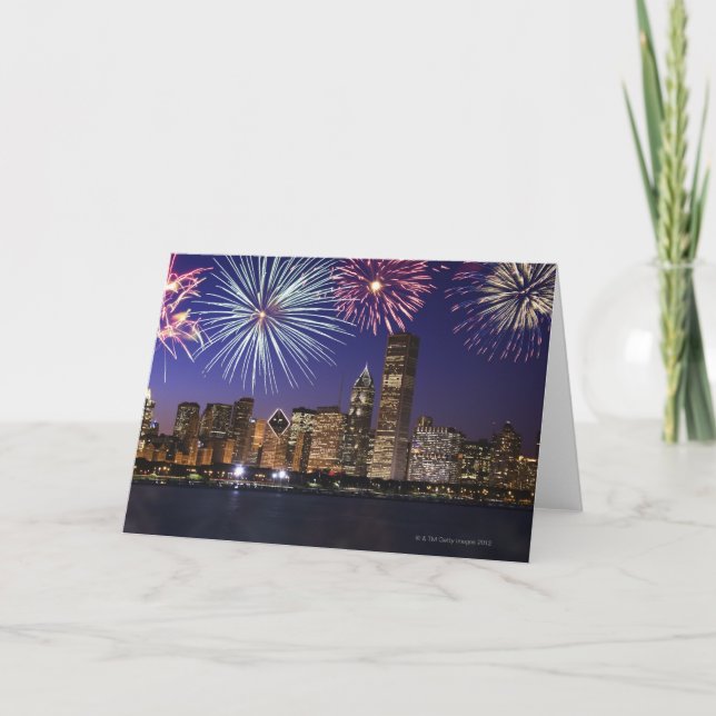 Fireworks over Chicago skyline Card (Front)