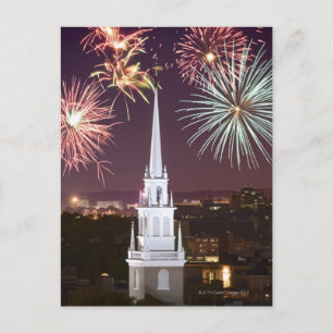 Fireworks over downtown Boston landmark Postcard