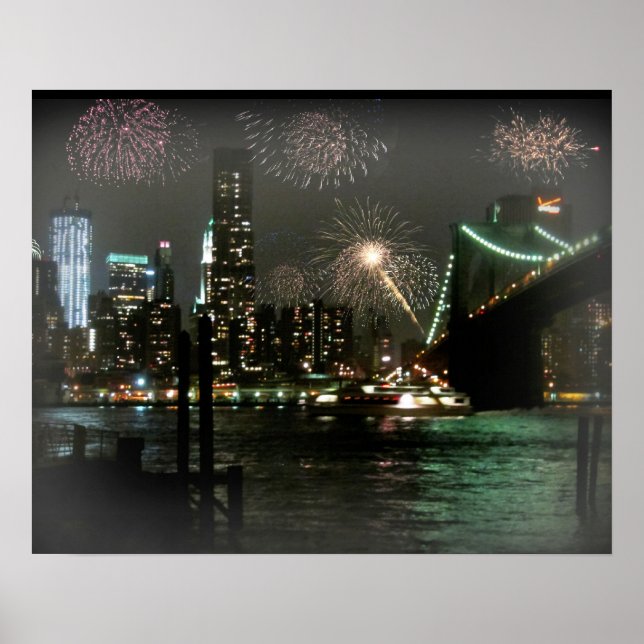 Fireworks over New York Skyline Poster (Front)