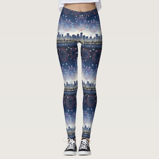 Fireworks Over the City Night Sky — All-Over-Print Leggings (Front)