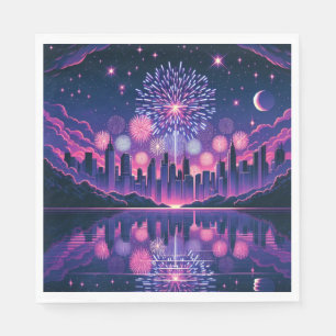 Fireworks over the City Skyline Fourth of July Napkin