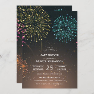 Fireworks Party   Modern Typography Baby Shower Invitation