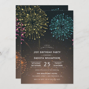 Fireworks Party   Modern Typography Birthday Party Invitation