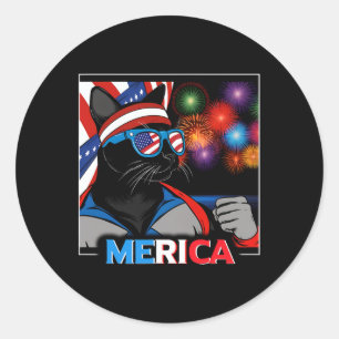 Fireworks Patriotic Black Cat  Classic Round Sticker