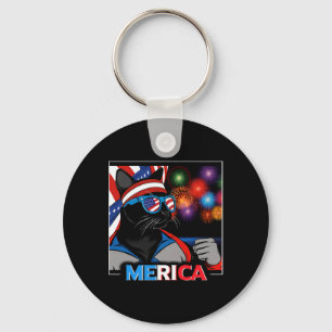 Fireworks Patriotic Black Cat  Key Ring