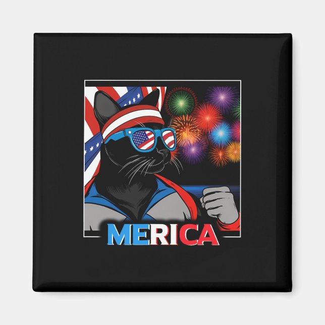 Fireworks Patriotic Black Cat  Magnet (Front)