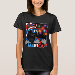 Fireworks Patriotic Black Cat T-Shirt