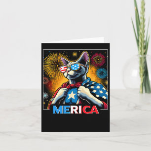 Fireworks Patriotic Devon Rex Cat Merica  Card