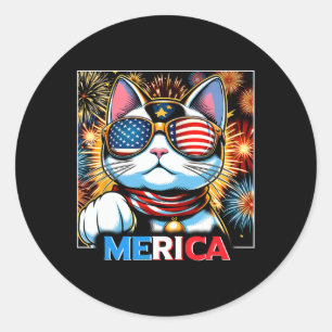 Fireworks Patriotic Maneki Neko Cat Merica Classic Round Sticker