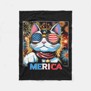 Fireworks Patriotic Maneki Neko Cat Merica  Fleece Blanket