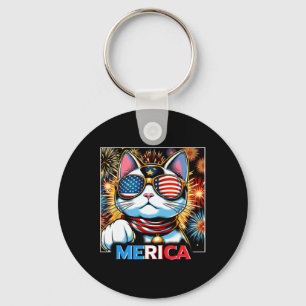 Fireworks Patriotic Maneki Neko Cat Merica Key Ring