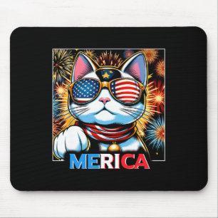 Fireworks Patriotic Maneki Neko Cat Merica Mouse Pad