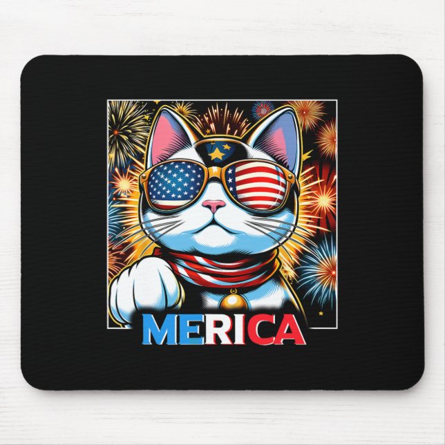 Fireworks Patriotic Maneki Neko Cat Merica  Mouse Pad (Front)