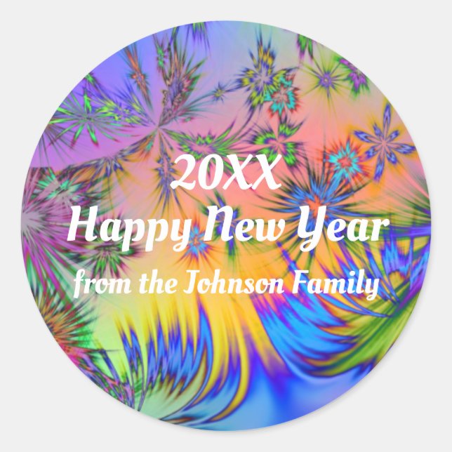Fireworks Personalised Happy New Year Stickers (Front)