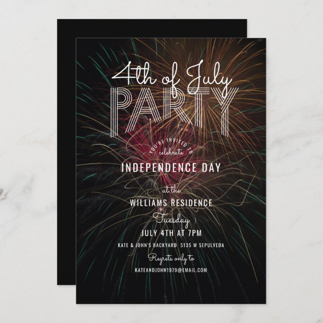 Fireworks Photo Outdoor Barbecue 4th of July Party Invitation (Front/Back)
