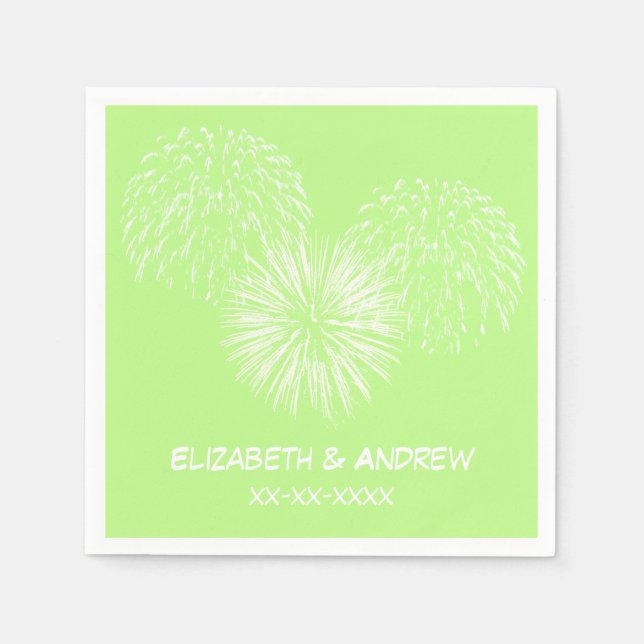 Fireworks, Pistachio Background, Name Monogram Napkin (Front)