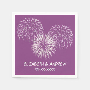 Fireworks, Plum Purple Background, Name Monogram Napkin