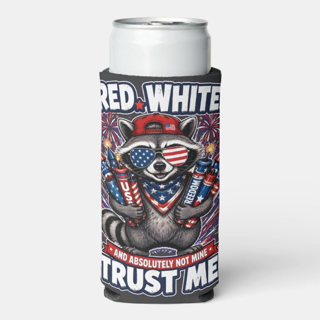 Fireworks Racoon 4th of July Can Cooler (Seltzer Front)